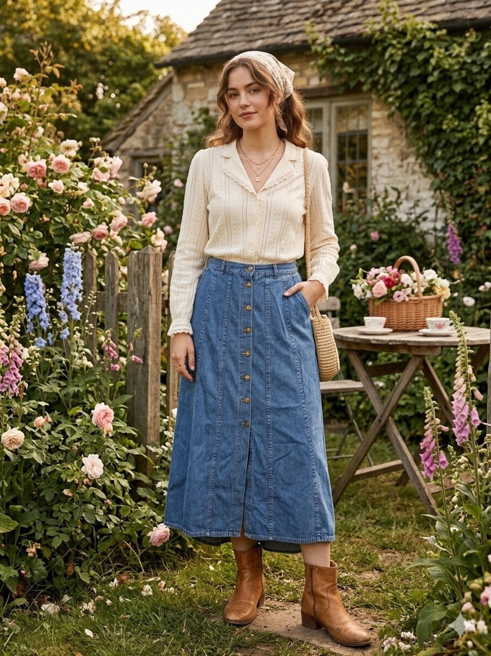 Vintage Weekend Edition Classic Button-Front Denim Midi Skirt - Size 10